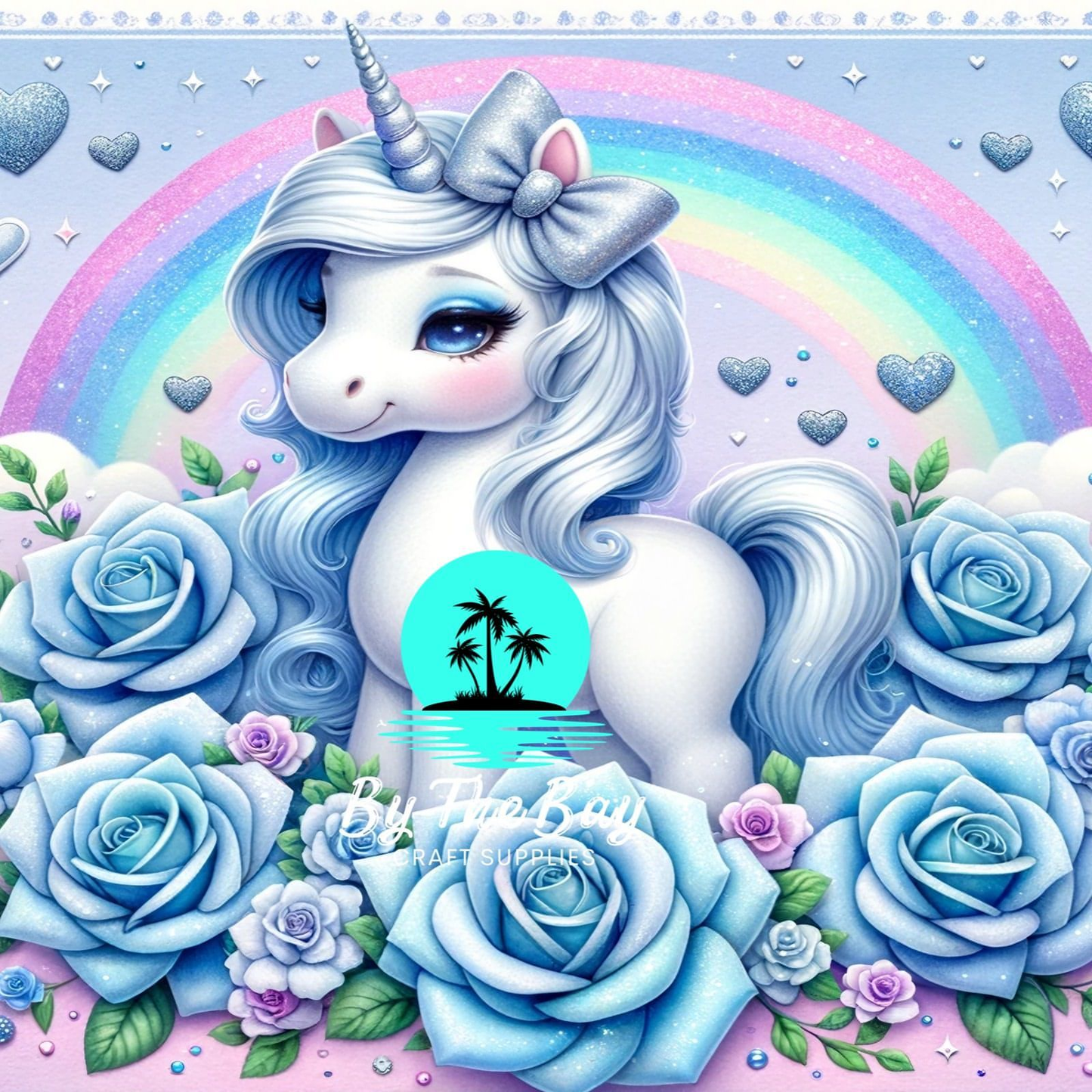 Unicorn blue roses & rainbow SUB PRINT