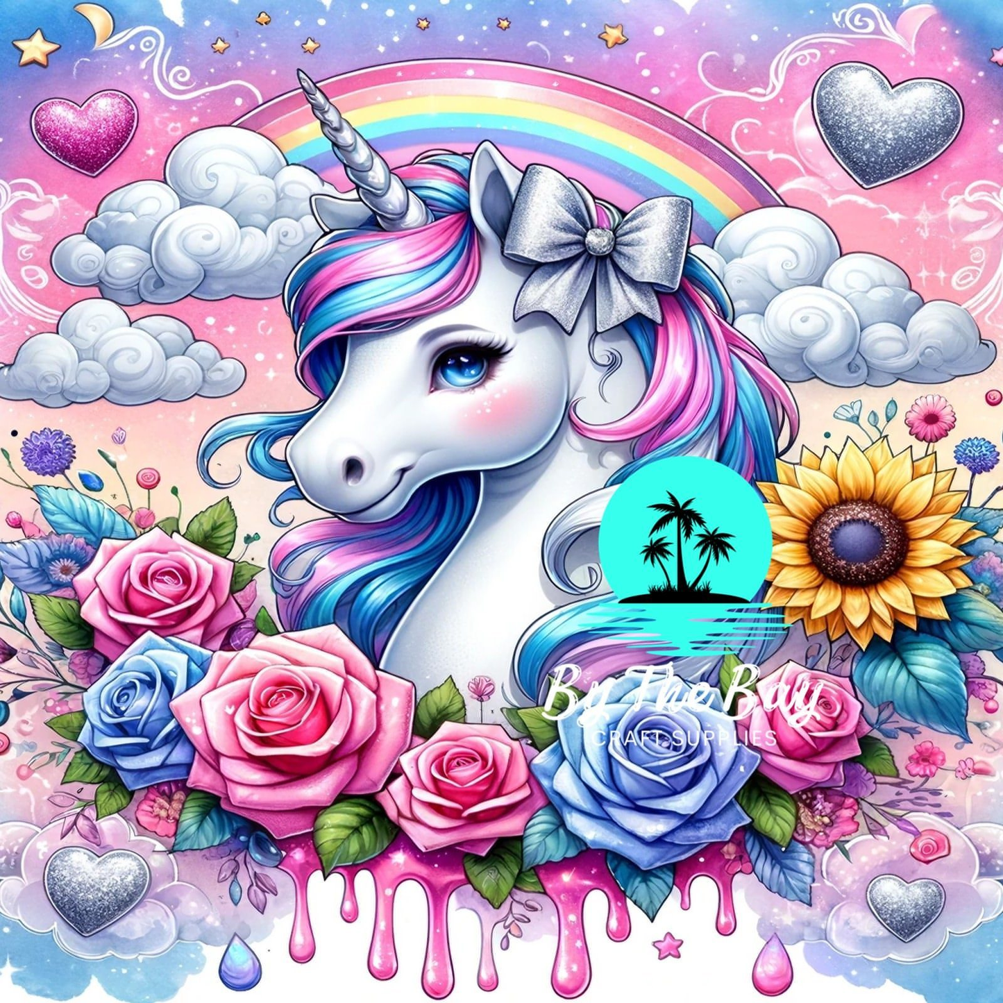 Unicorn with rainbows clouds & pink drip SUB PRINT