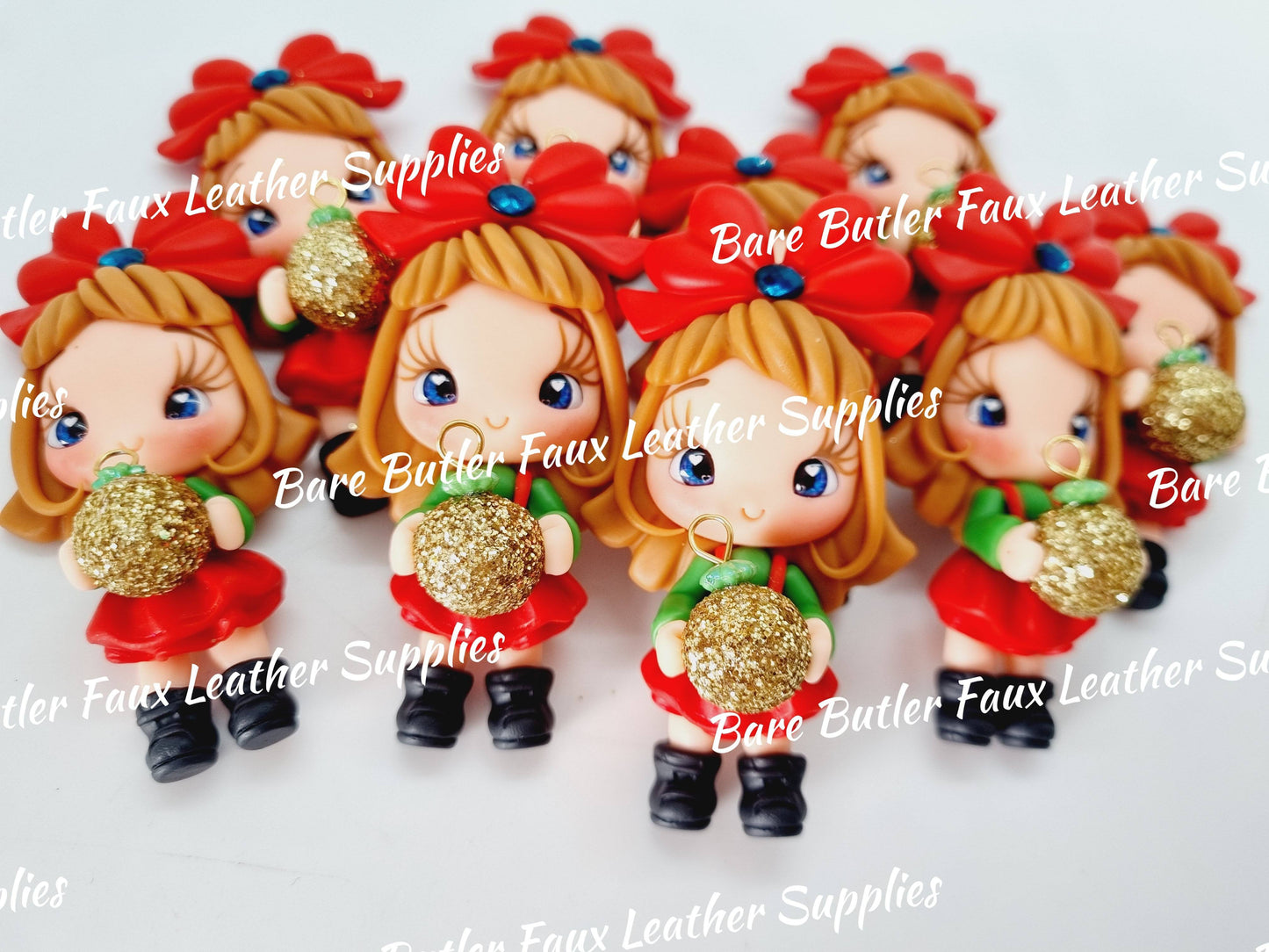 Christmas Girl and Holding Gold Bauble - Bare Butler Faux Leather Supplies