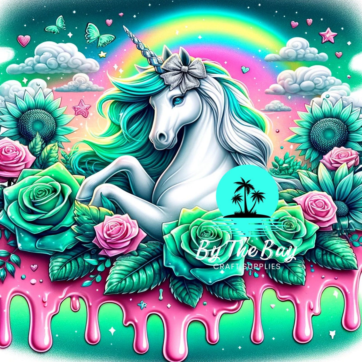 Unicorn green with rainbow SUB PRINT