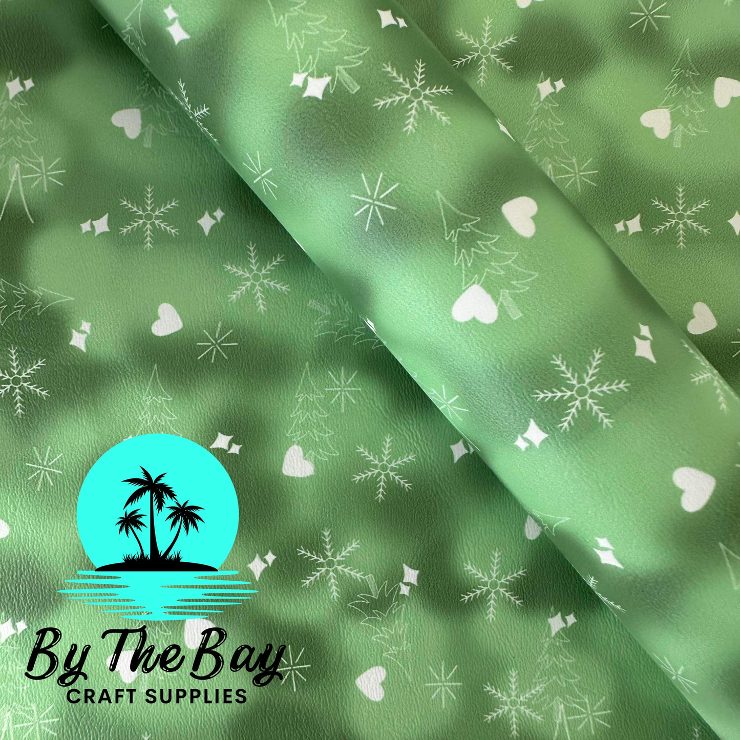 Christmas hearts green Faux Leather