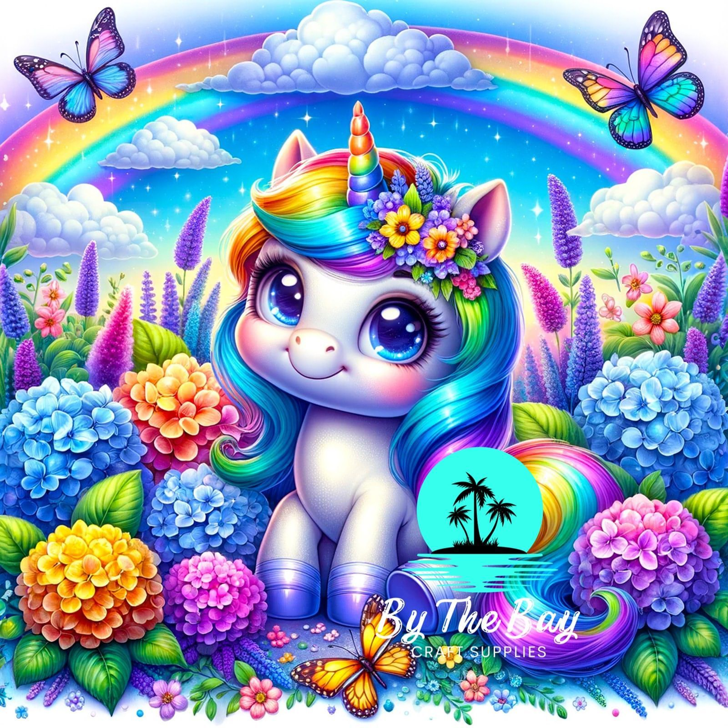 Bright unicorn with butterflies & rainbow SUB PRINT