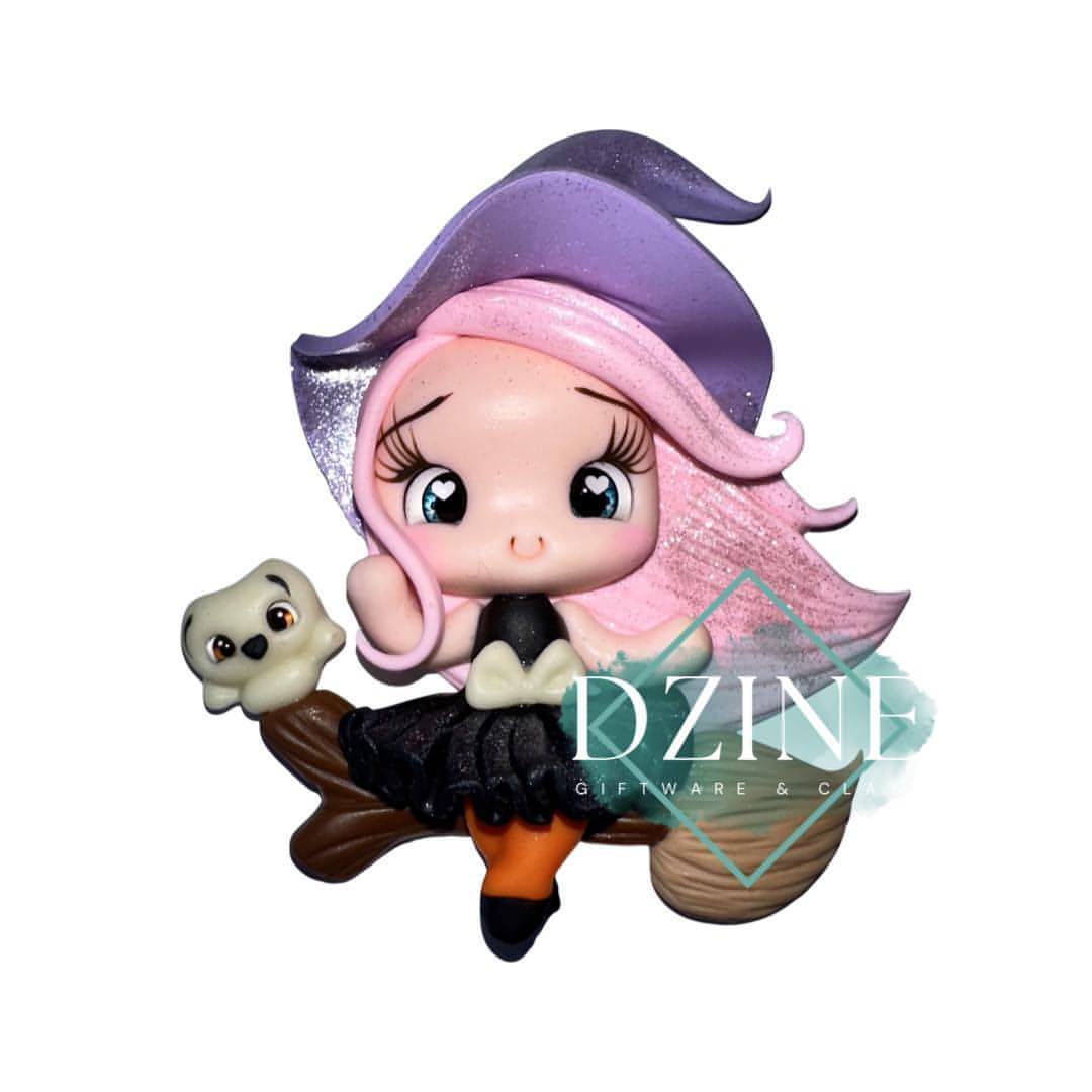Pink Hair Witch on Broom