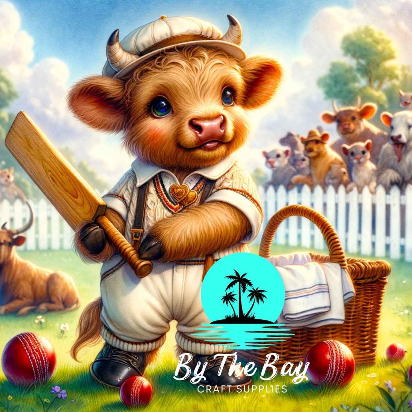 Cricket player Highland Cow SUB PRINT