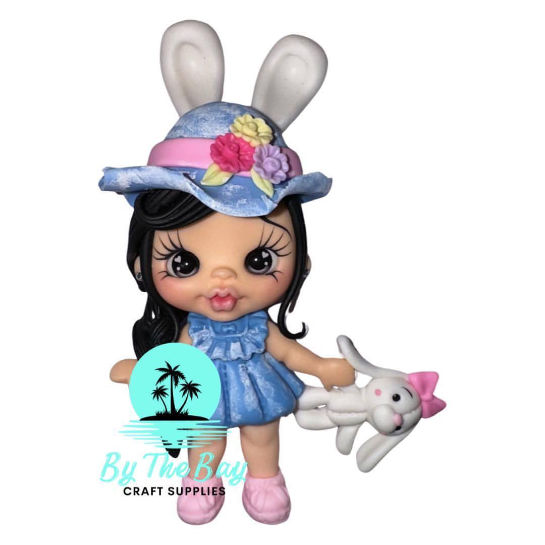 Easter girl with white bunny jean dress