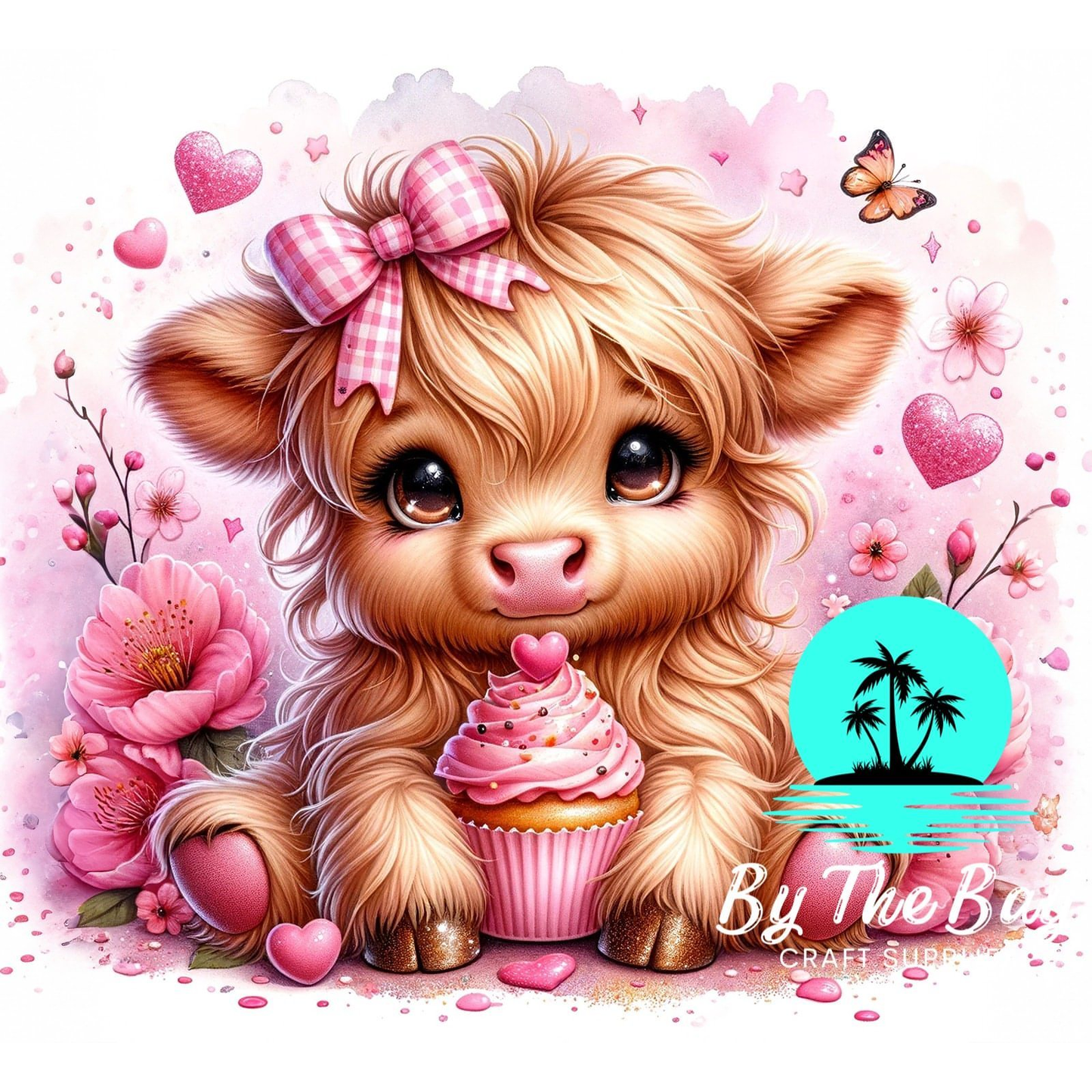 Highland Cow pink cupcake SUB PRINT