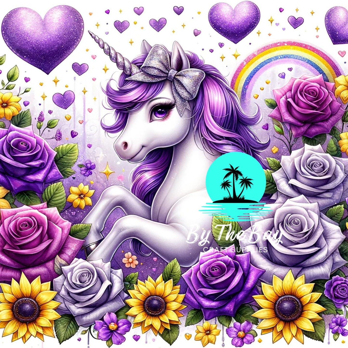 Unicorn purple roses & hearts SUB PRINT