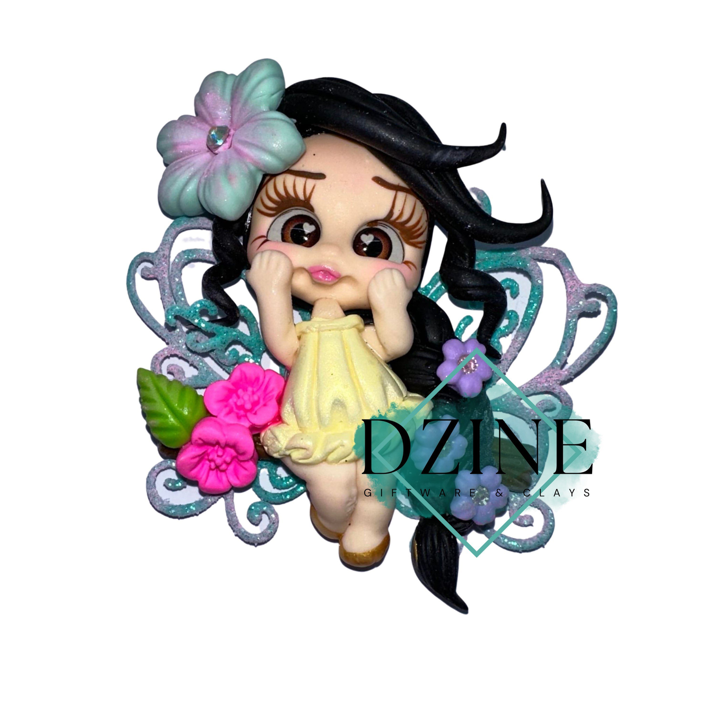 Black hair yellow dress fairy girl