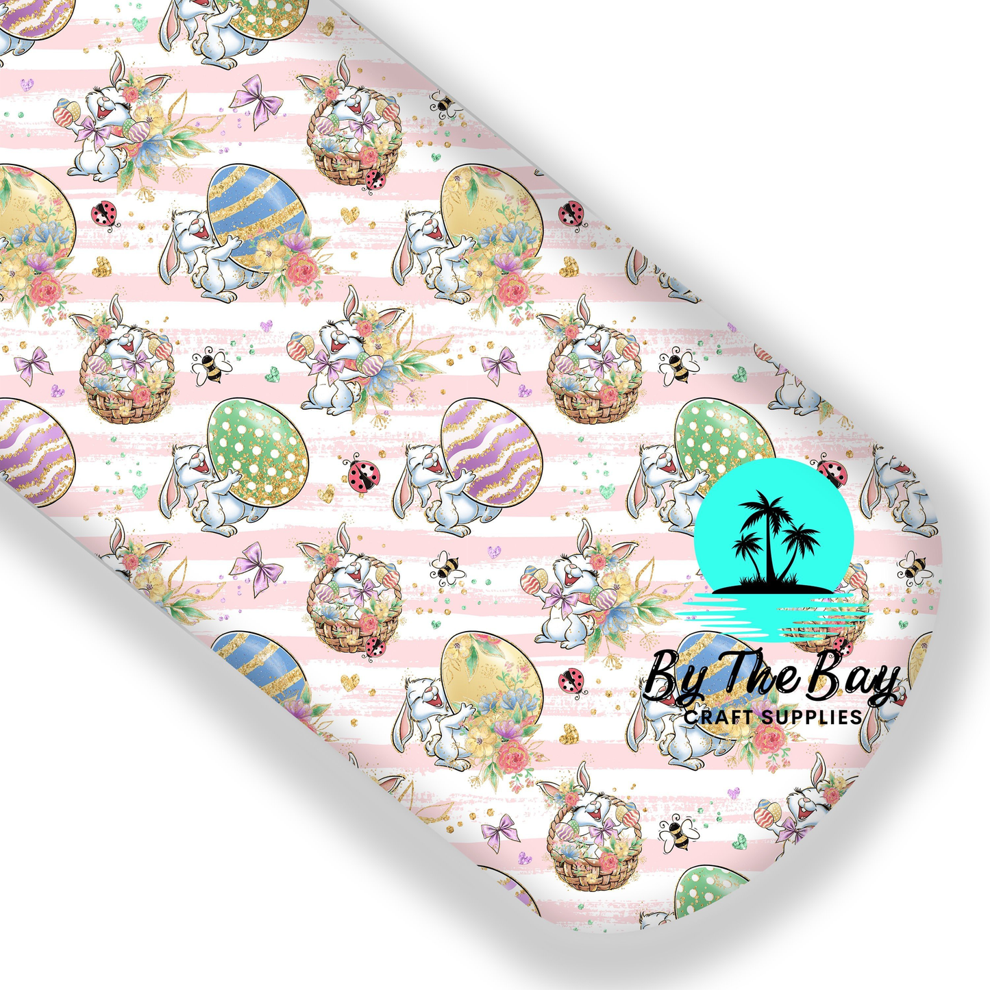 Easter basket rabbit pink stripes Faux Leatherette