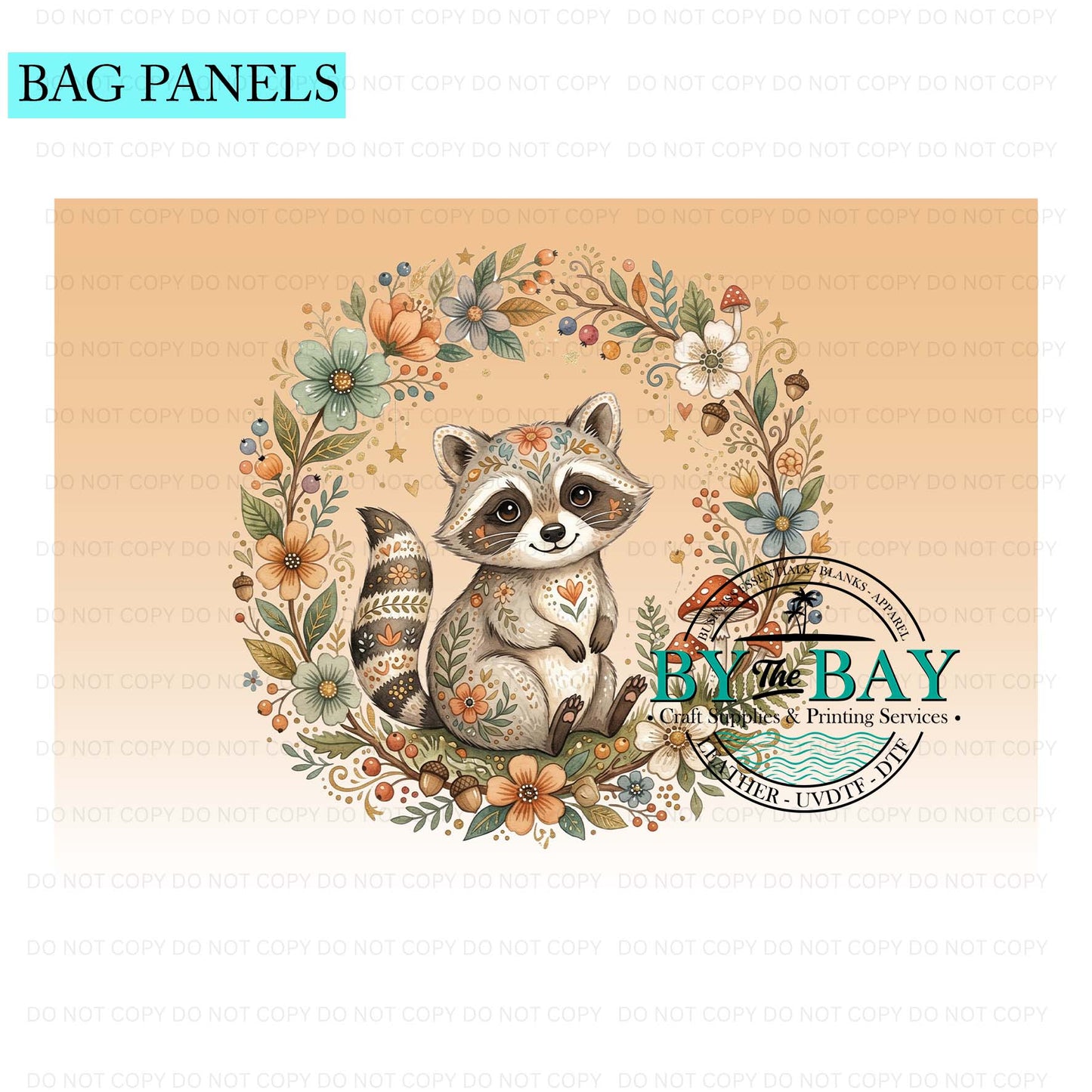 Folk art Raccoon Bag Panel (Various Sizes)