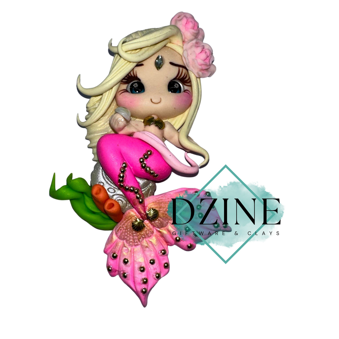 Bright pink tail pearl mermaid