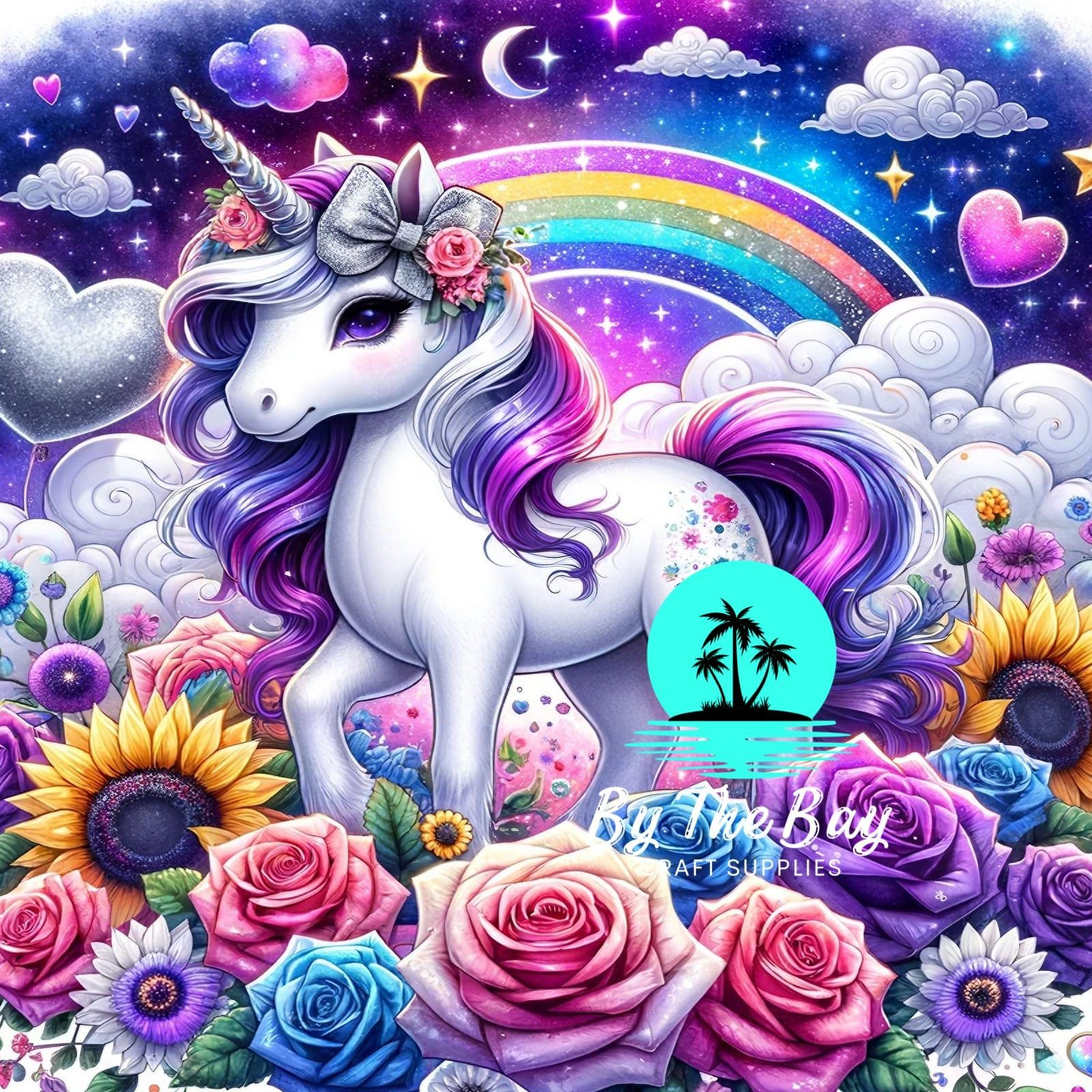Purple unicorn with stars & rainbow SUB PRINT