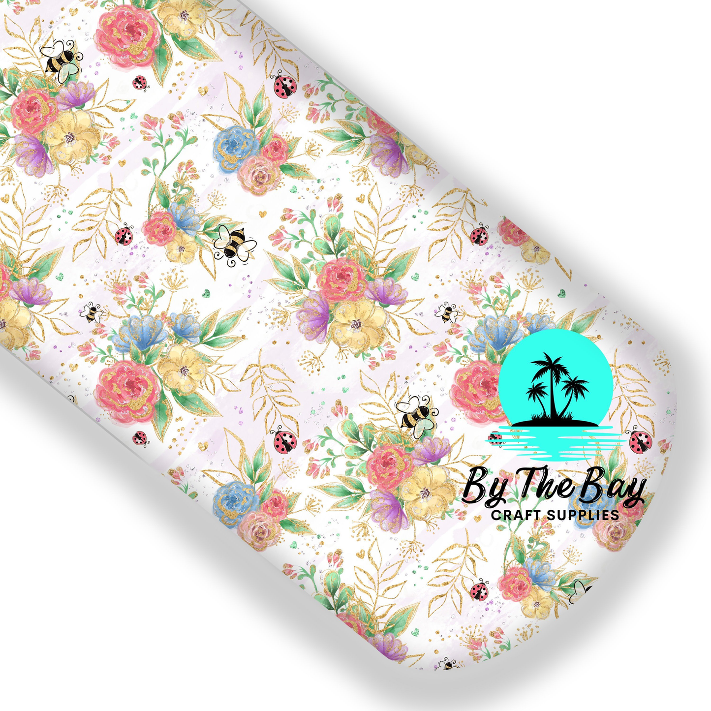 Floral ladybugs and bees Faux Leatherette