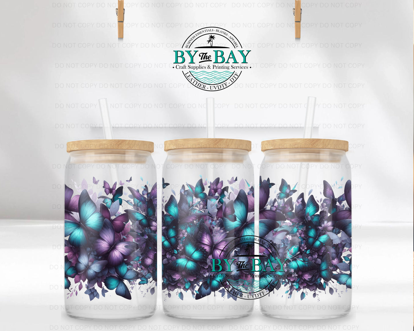 Purple & Blue Butterflies 16oz UVDTF Wrap
