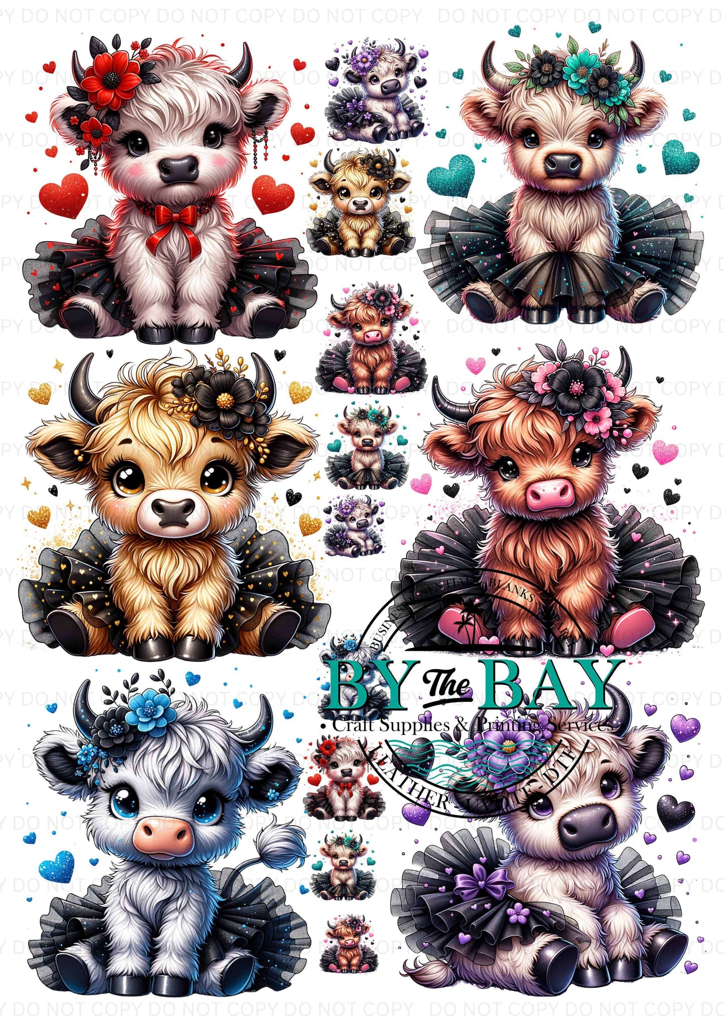 Glitter Highland Cows A4008 Decal Sheet