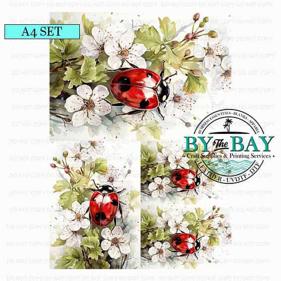 A4 Ladybug White Flowers set