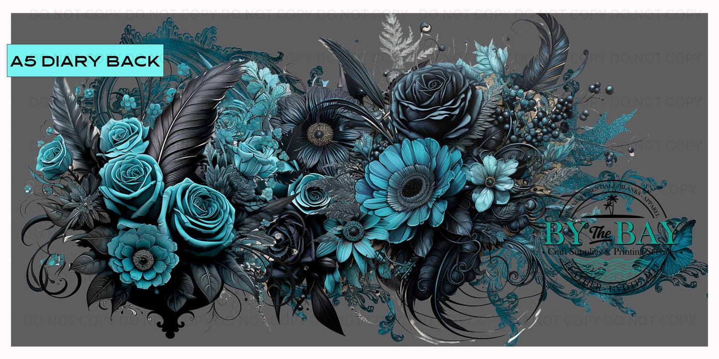 Black Teal Floral A5 Diary Back