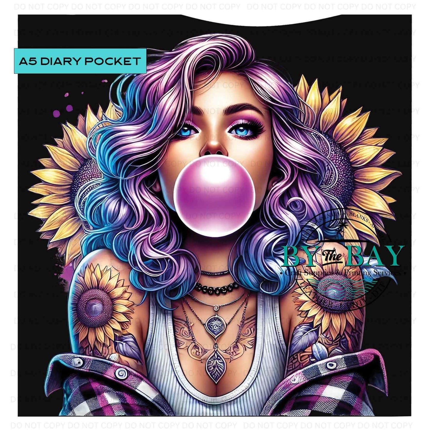 A5 Black Bubble Girl Diary Front phone/pen pocket