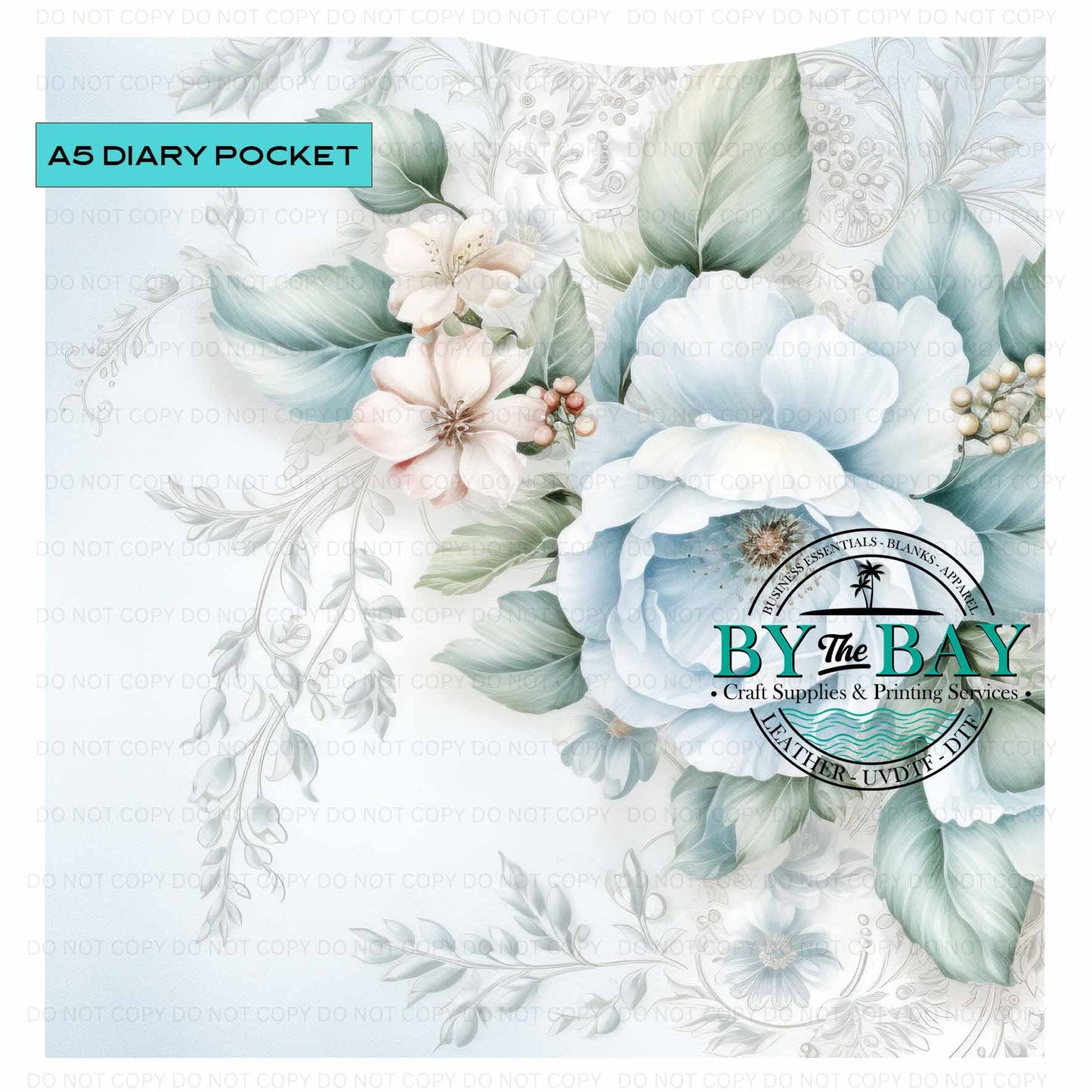A5 Blue Floral Diary Front phone/pen pocket
