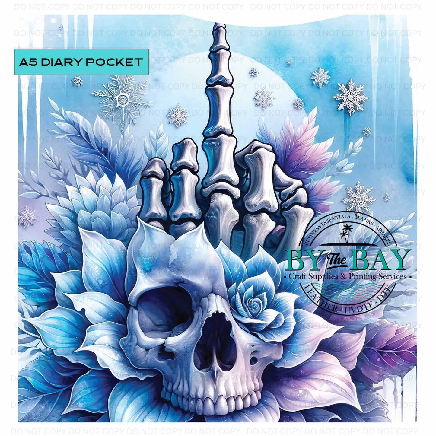 A5 Blue Skelly Finger Diary Front phone/pen pocket