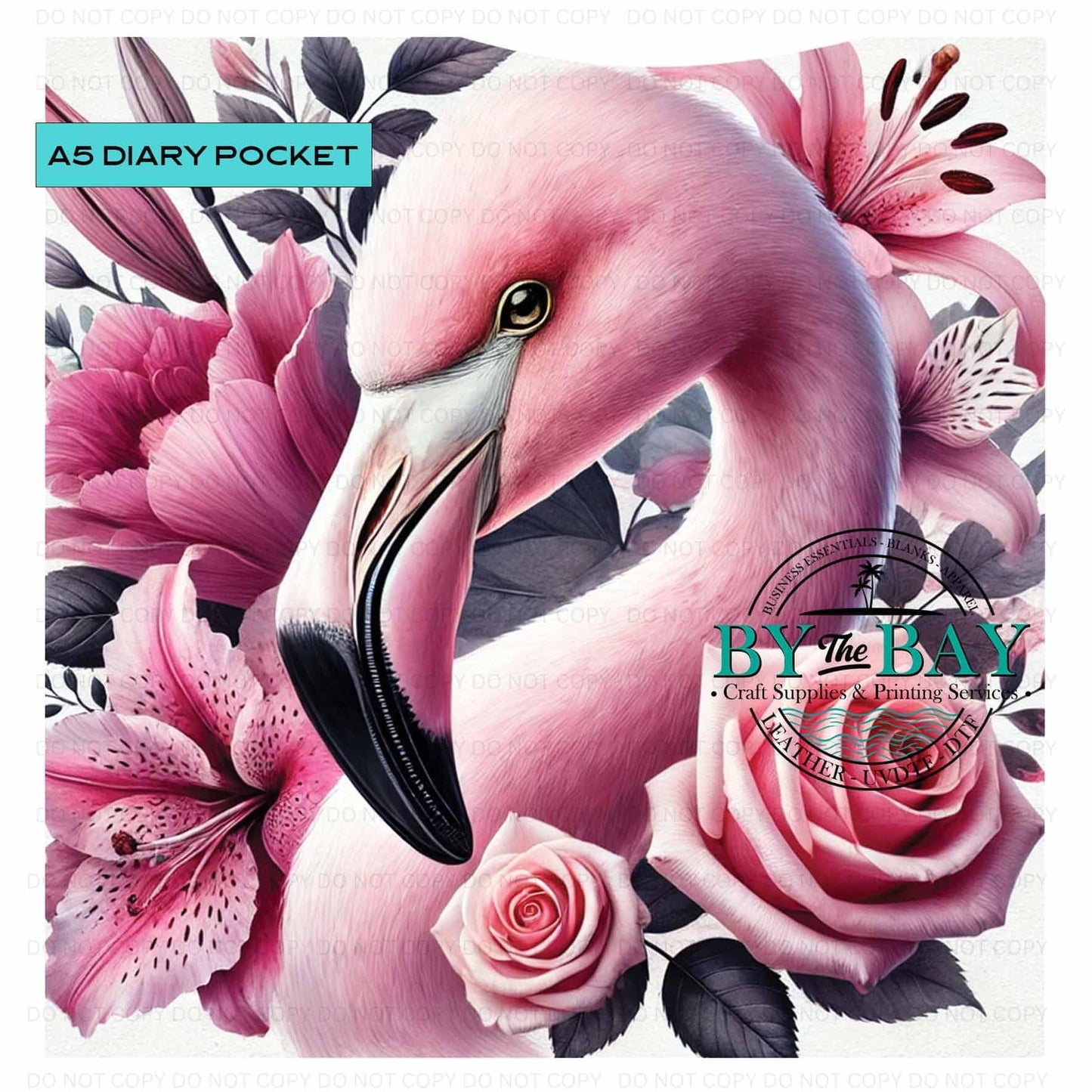 A5 Pink Flamingo Diary Front phone/pen pocket