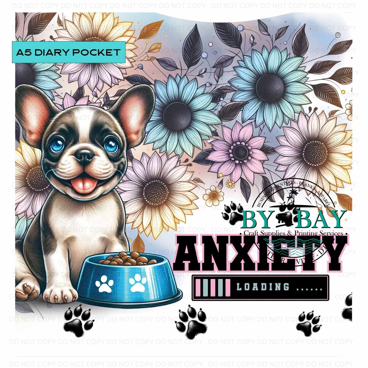 A5 Frenchie Diary Front phone/pen pocket