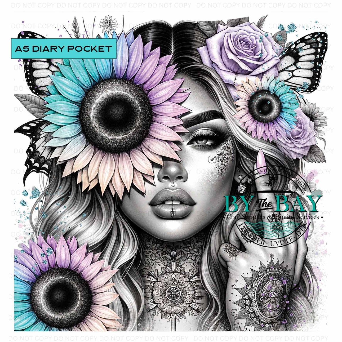 A5 Behind Sunflowers Diary Front phone/pen pocket