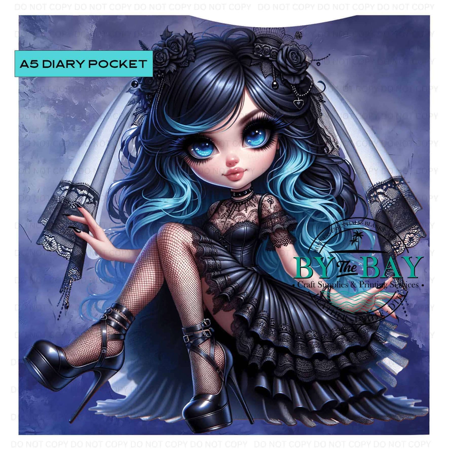 A5 Blue Goth Girl Front phone/pen pocket