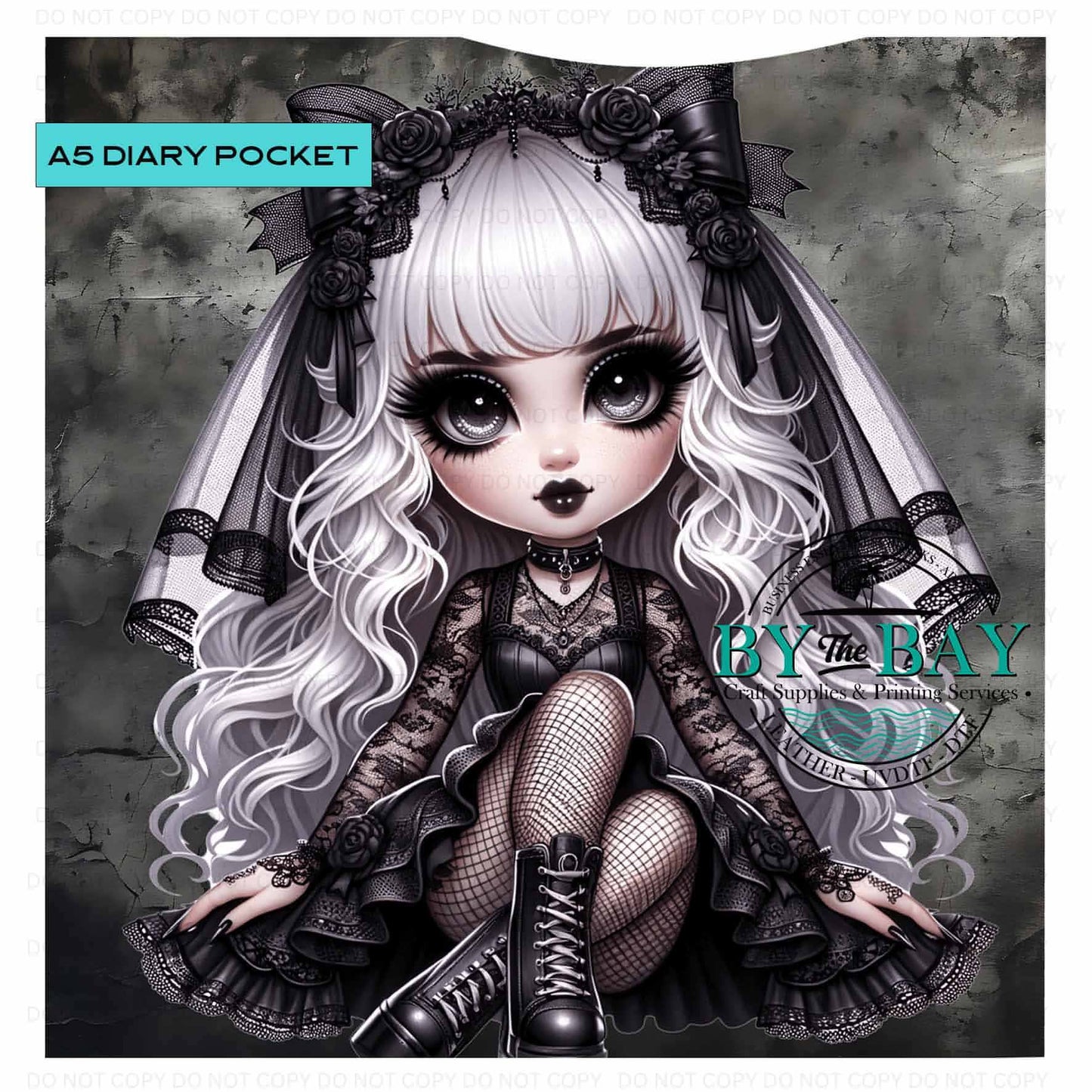 A5 Black Goth Girl Front phone/pen pocket