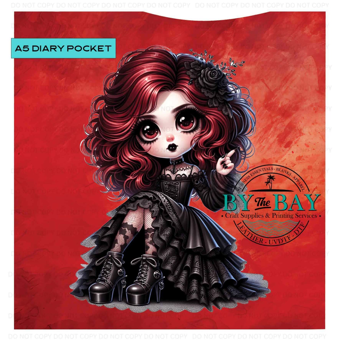 A5 Red Goth Girl Front phone/pen pocket