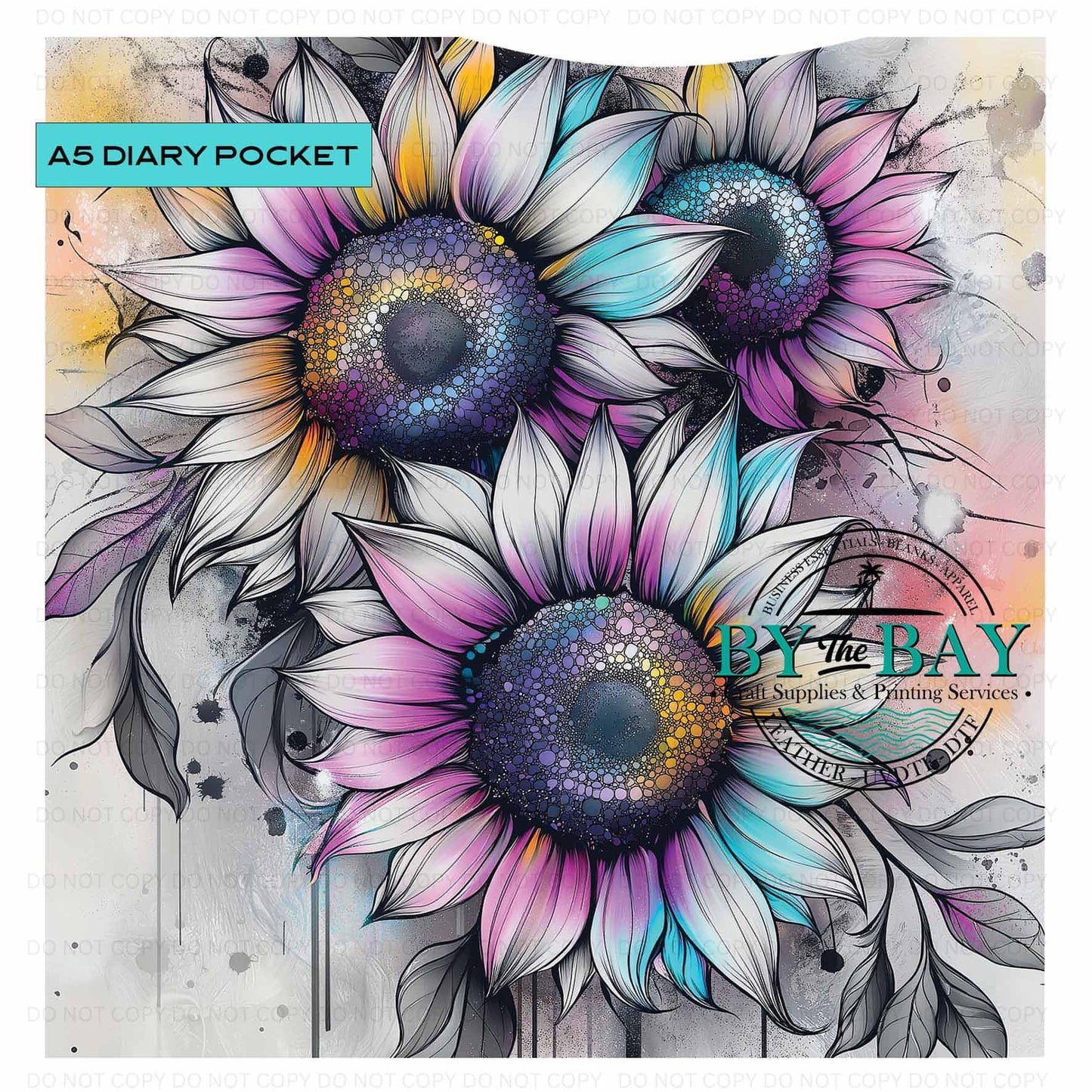 A5 Grey Sunflowers Diary Front phone/pen pocket