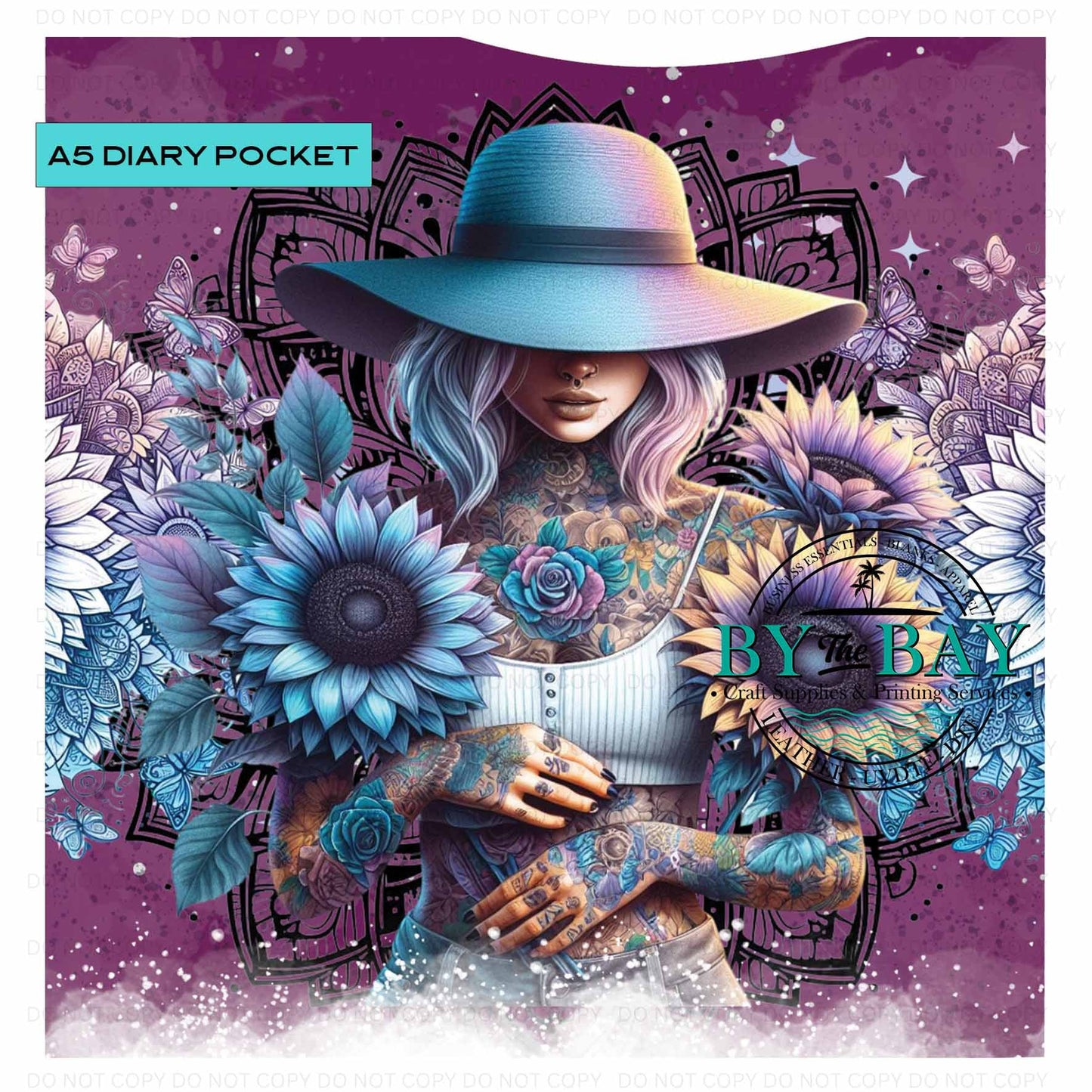 A5 Purple Lady in hat Diary Front phone/pen pocket