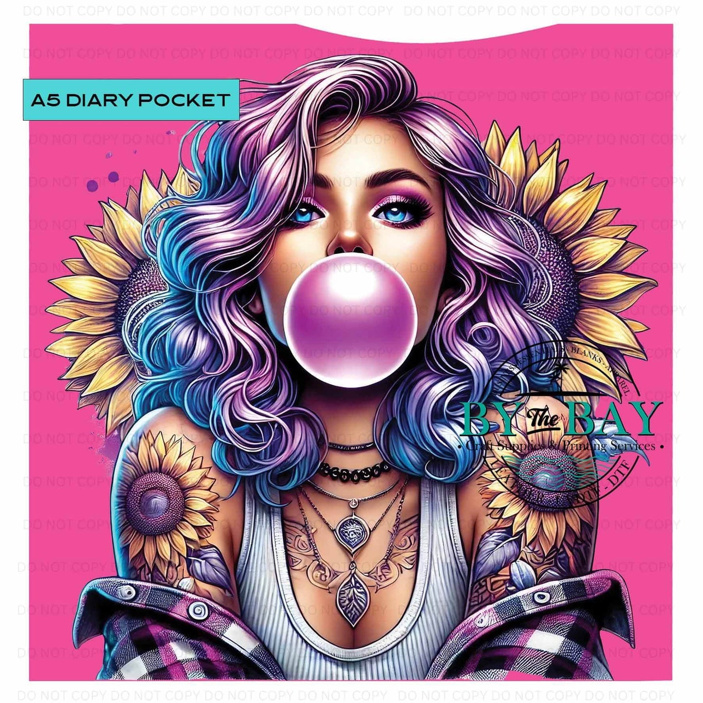 A5 Pink Bubble Girl Diary Front phone/pen pocket