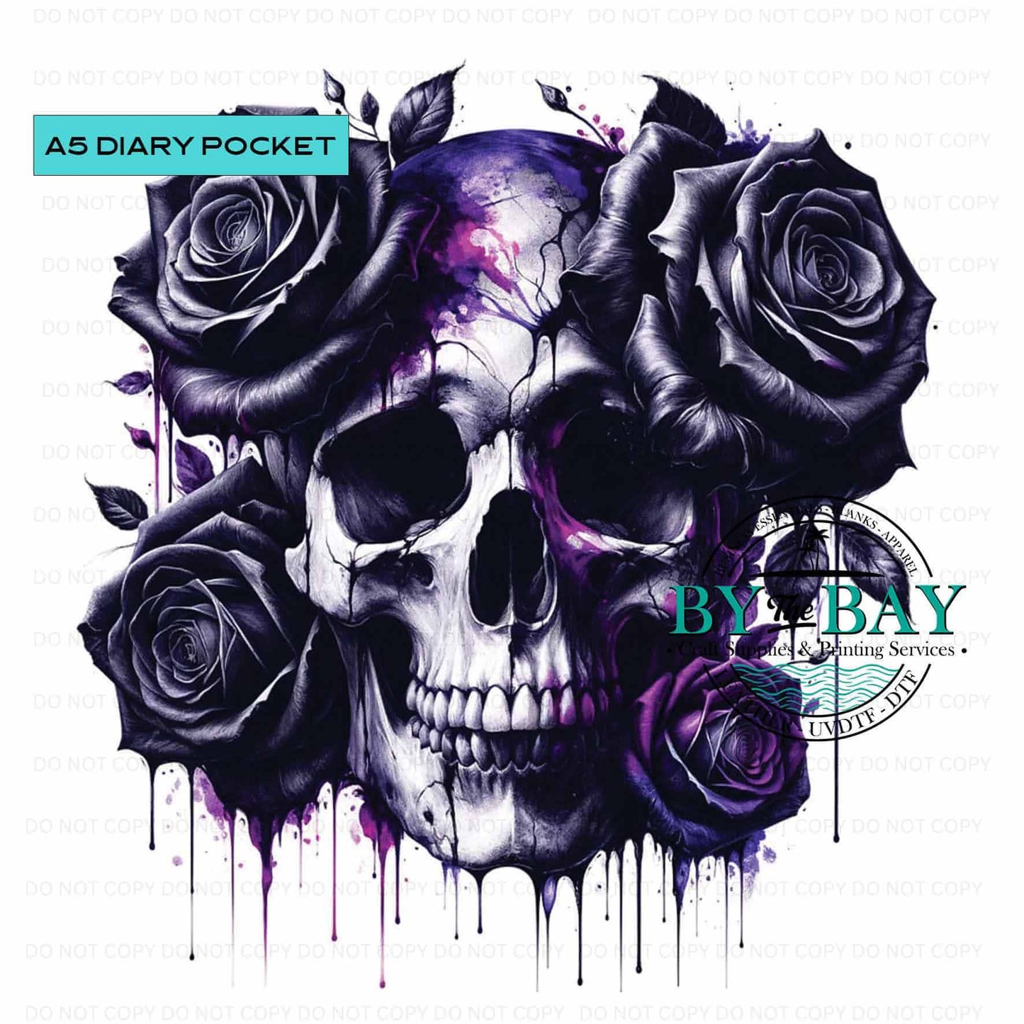 A5 Skull & Blk roses Front phone/pen pocket