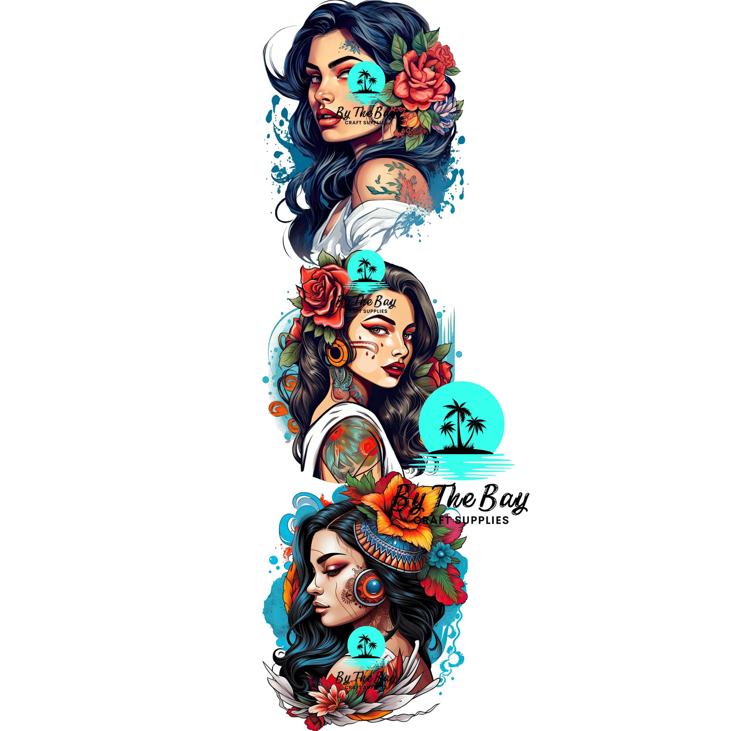Colourful Tattoo Girls 3 Bookmark Decal