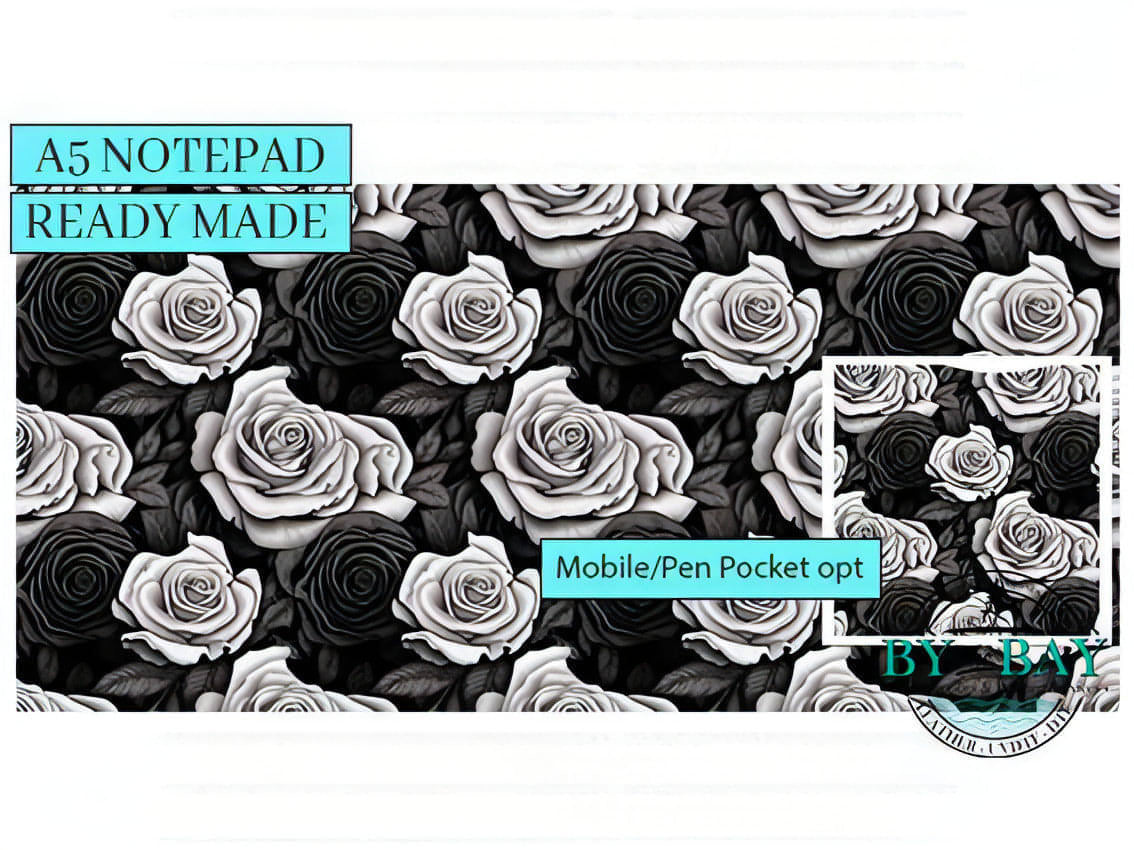 B & W Roses - Ready made notepad Cover (Notepad & Pocket options available)