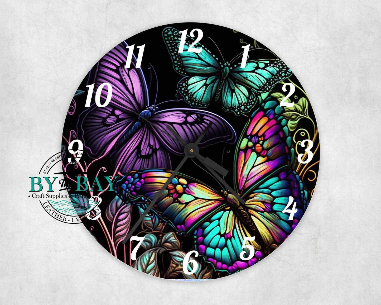 Black Butterflies Clock