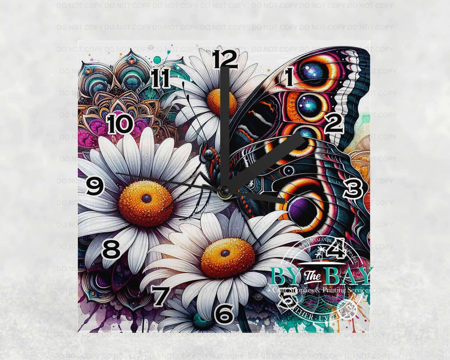 Butterfly Daisy Square Clock