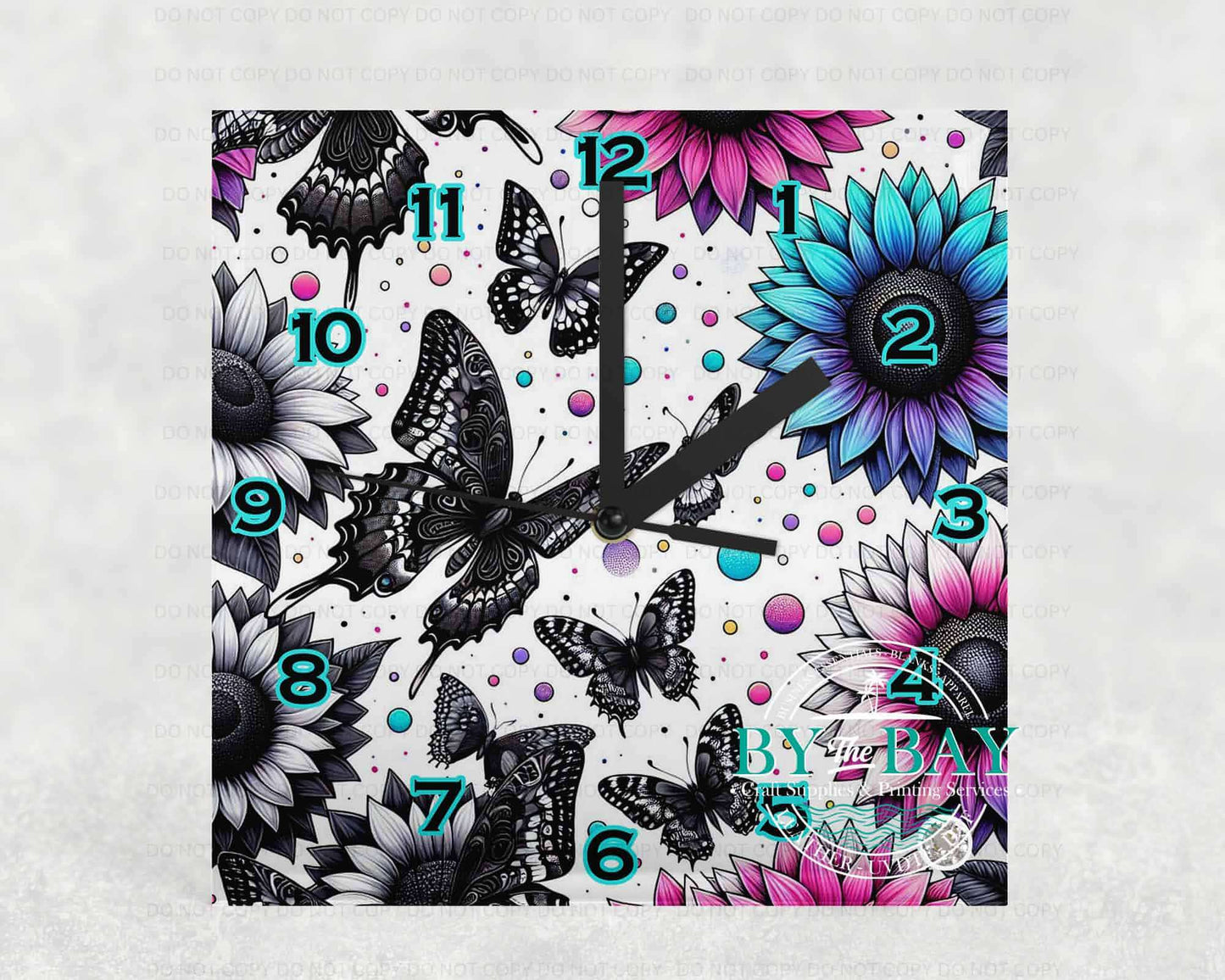 Butterfly Florals Square Clock