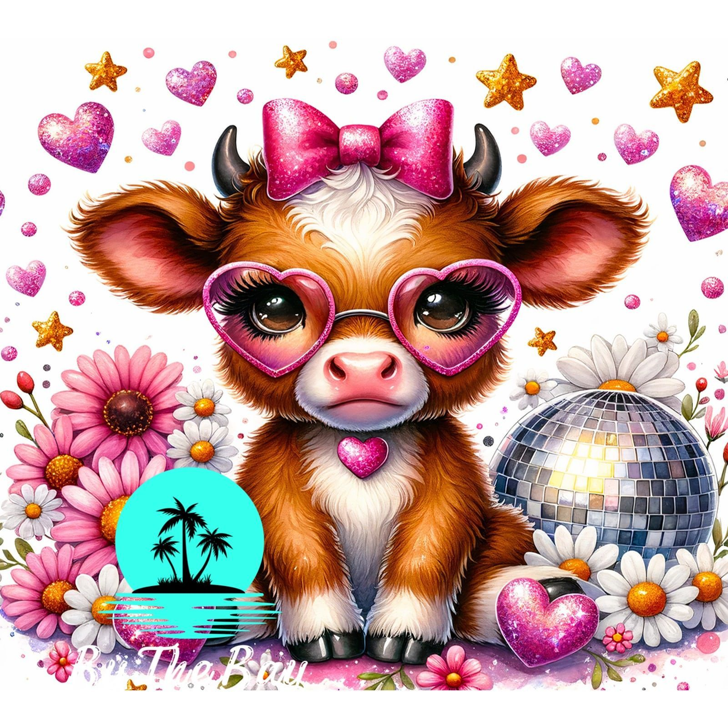 Disco ball pink glasses Highland Cow SUB PRINT