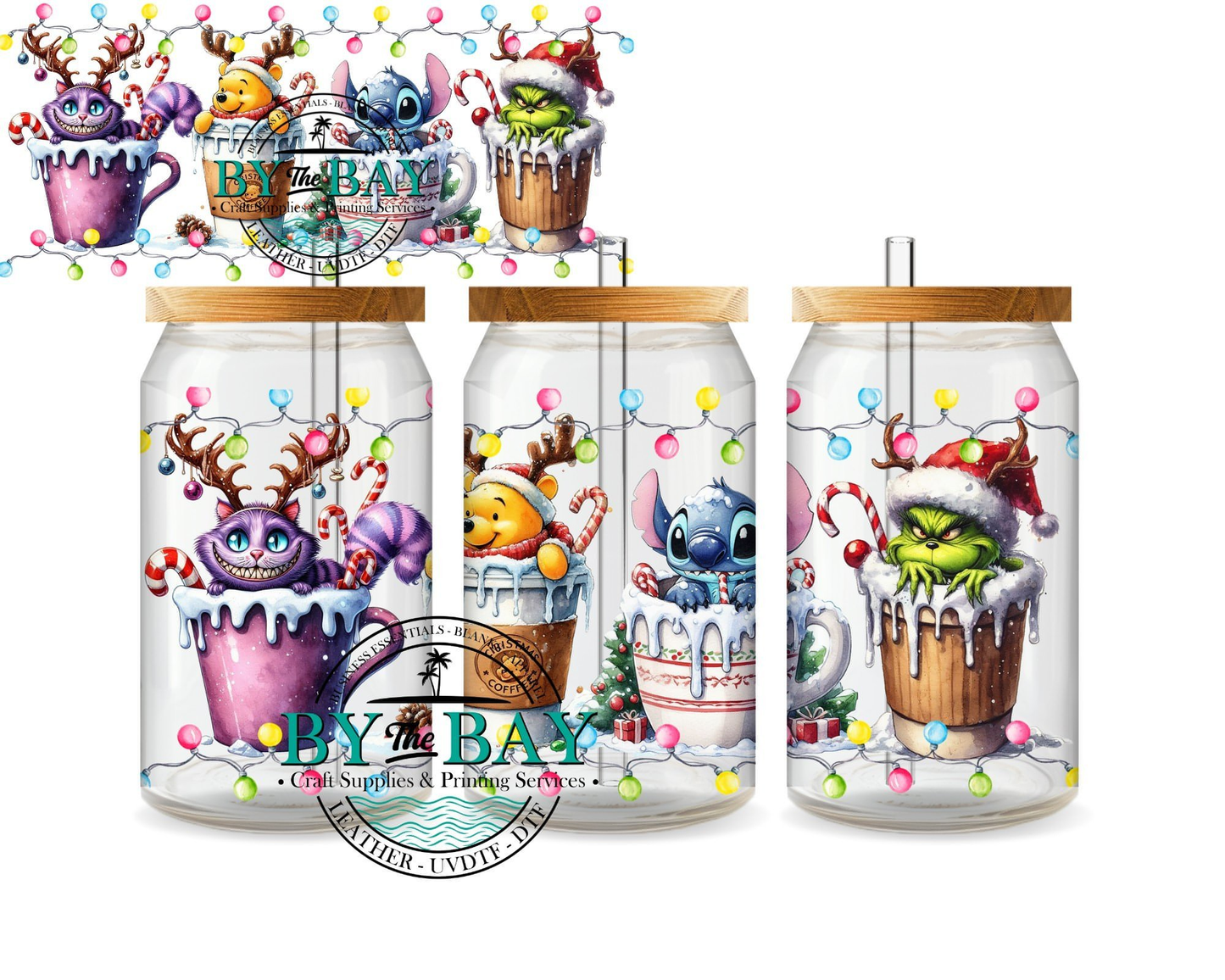 Christmas Characters Coffee 5 16oz Wrap