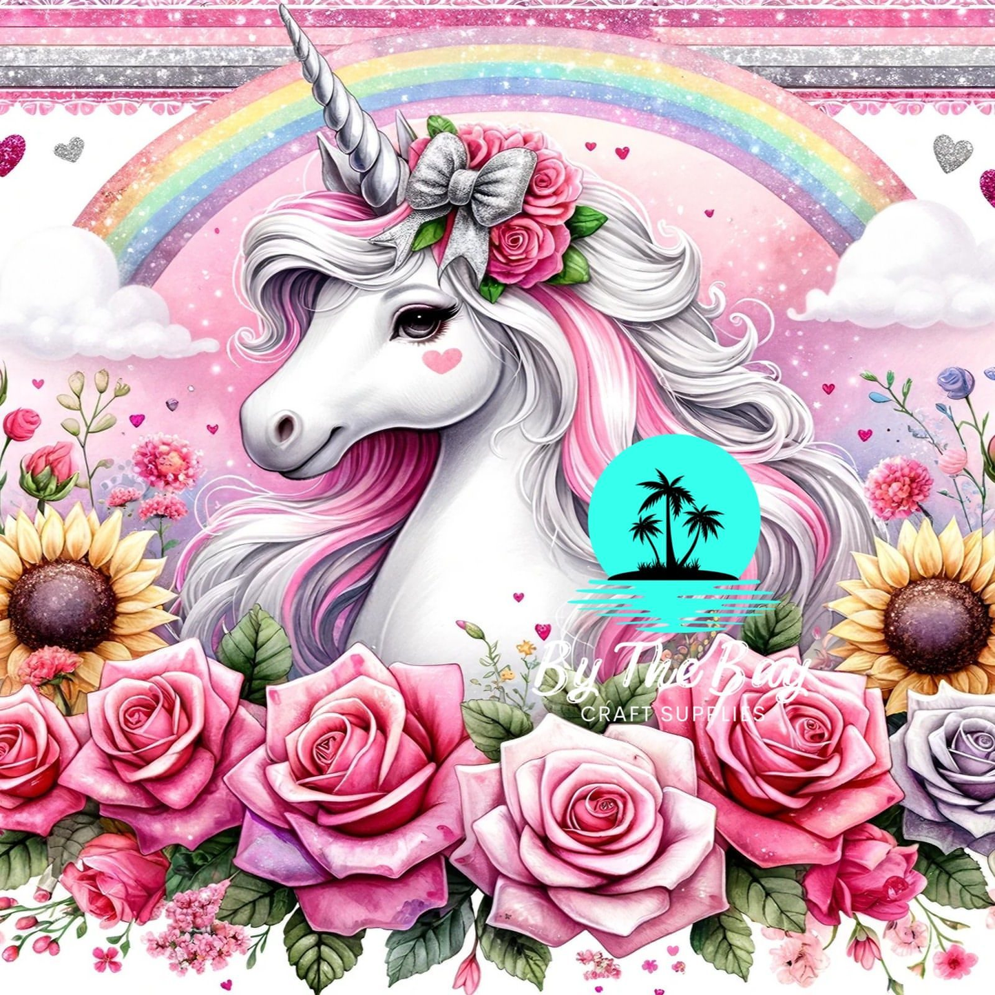 Unicorn pink roses & rainbow SUB PRINT