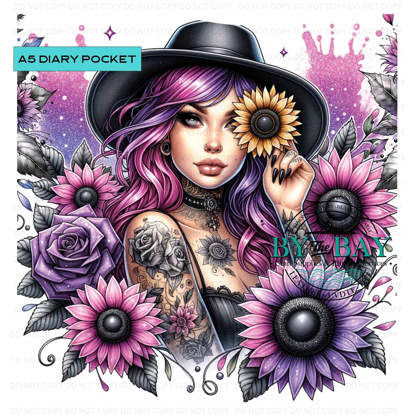 Girl in hat Sunflowers Front phone/pen pocket