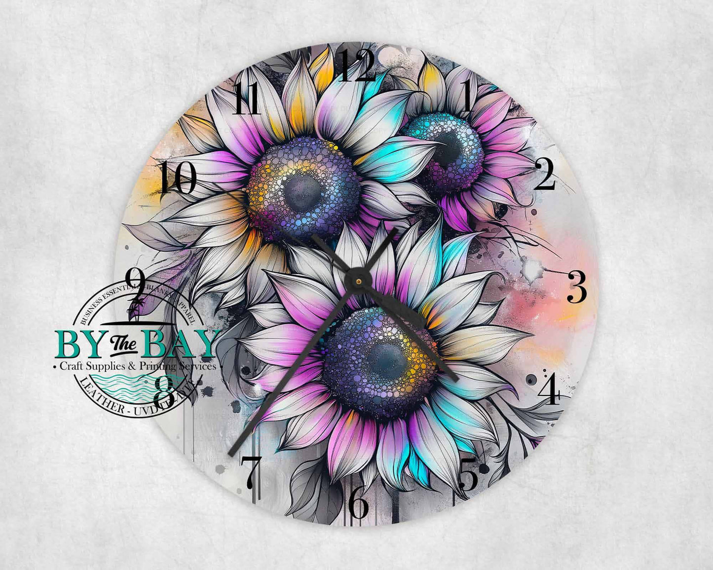 Grey Sunflowers Clock