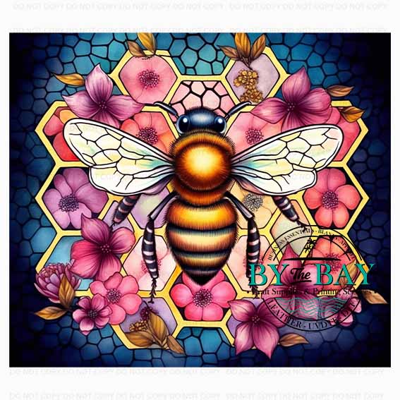 Honey Bee on Foral Honeycomb