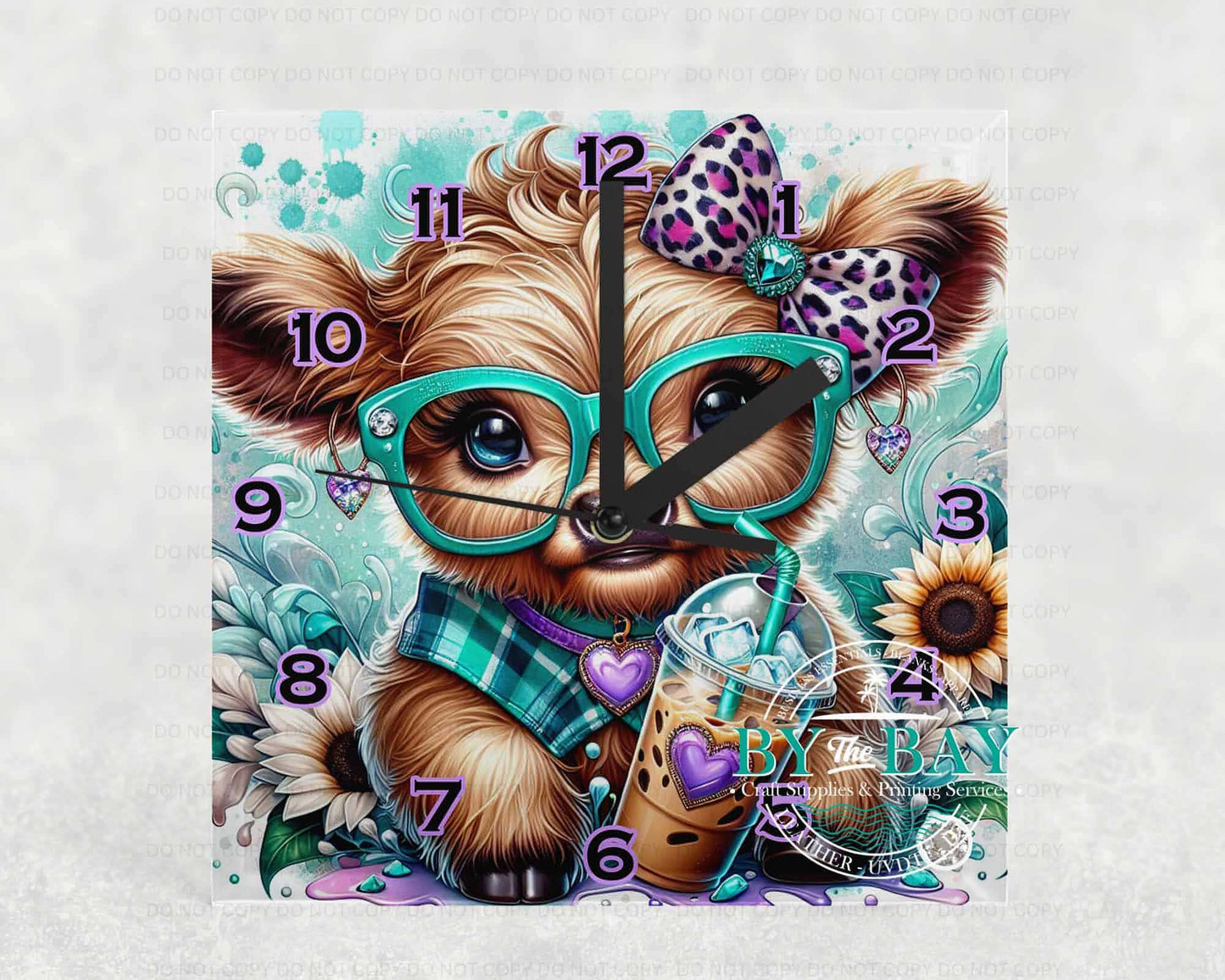 Highland Cow Glasses Square Clock