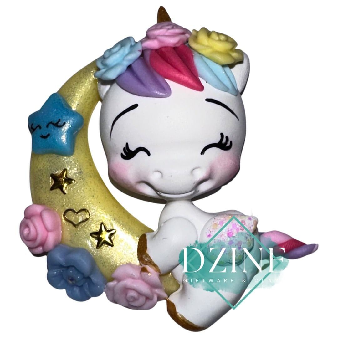 Cute unicorn on yellow moon