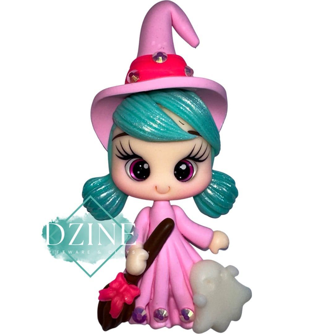 Cute pink witch glowing ghost