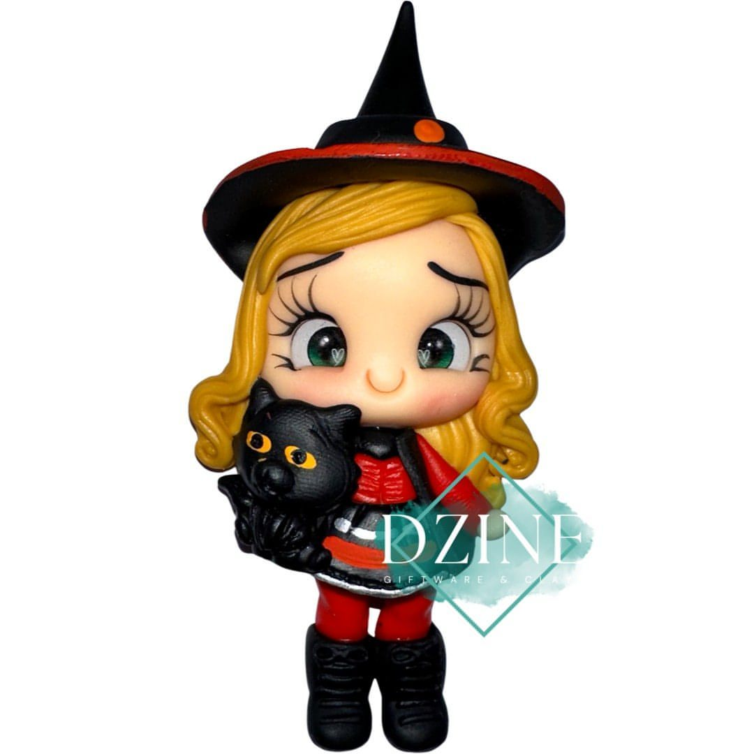 Cute red witch and black cat