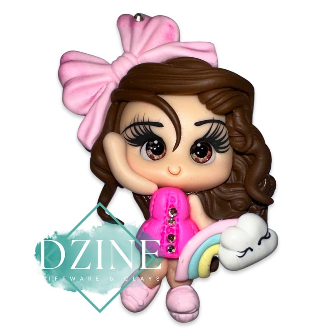 Girl in hot pink with Rainbow